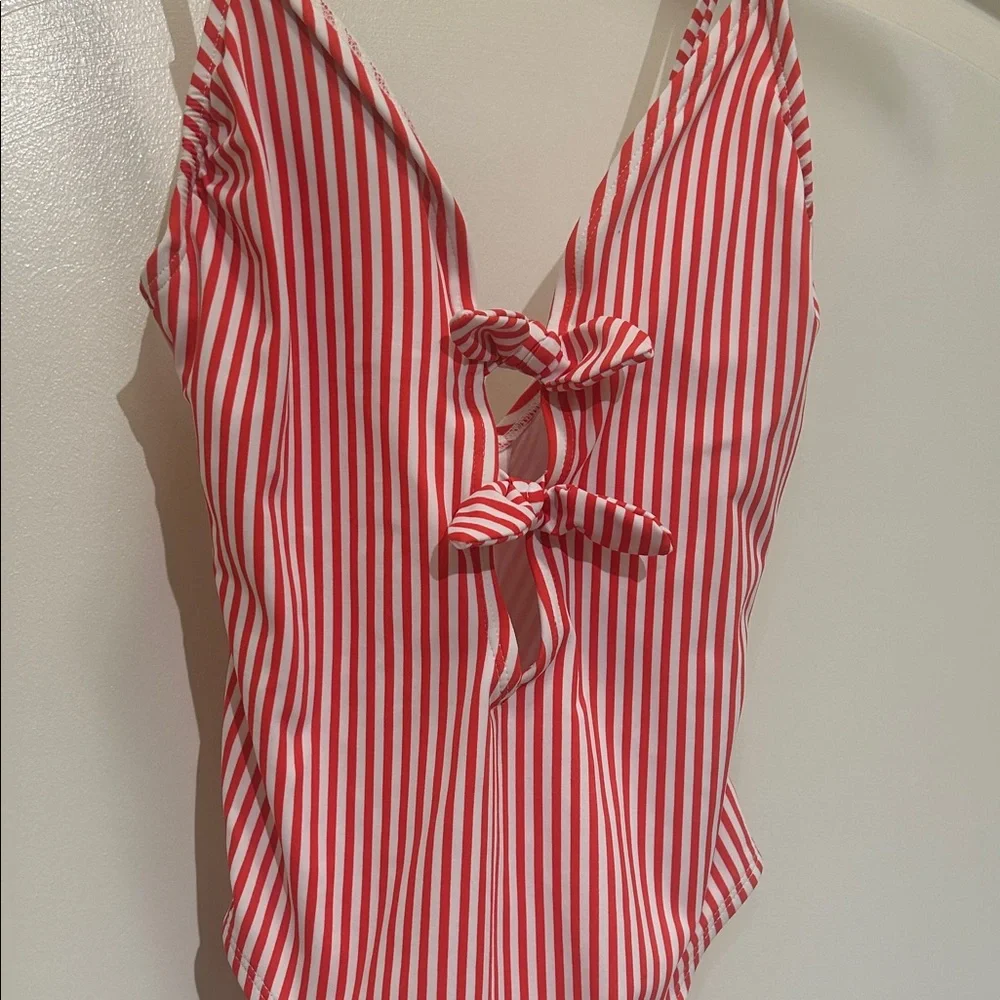 Xhilaration Red and White Striped One-Piece‎ with Bow